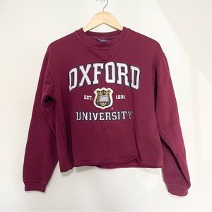 OXFORD UNIVERSITY Cropped Burgundy Collegiate Sweatshirt Size XS